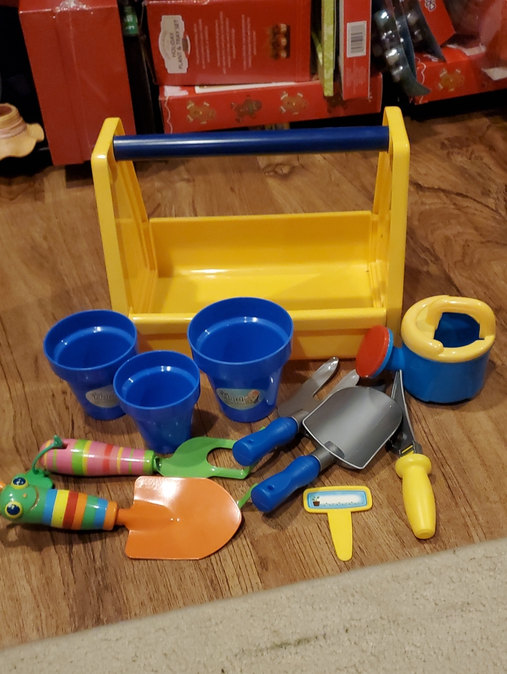 Source Unknown Yellow and Blue Kids Garden Tool Caddy Set